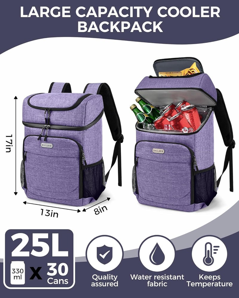 BAGLHER Lightweight Insulated Cooler Backpack - 30 Cans, Leak-Proof for Lunch, Picnic, Hiking, Camping Trips - Image 2